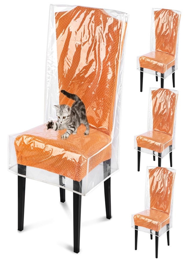 KIPHCA Dining Chair Covers, Waterproof Chair Covers - 4 Pack Clear Plastic Seat Chair Protector for Kitchen Keep Your Chair Away from Water Dust Stain and Pet Claws W/21 x D/18 Fits 16-23" (4) - Image 1